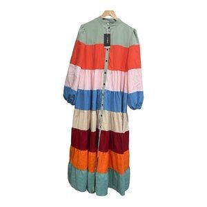 Multicolor Long Sleeve Maxi Dress